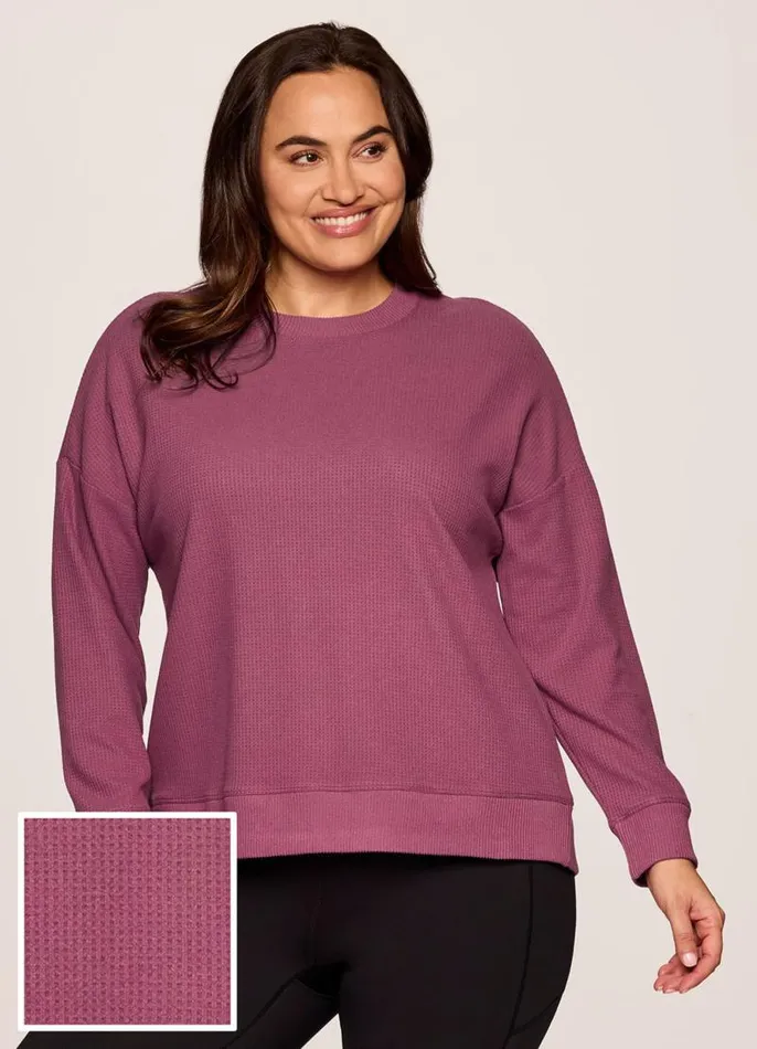 Women Plus Off Days Relaxed Waffle Knit Sweatshirt Dusty Rose RBX Active Sweatshirts