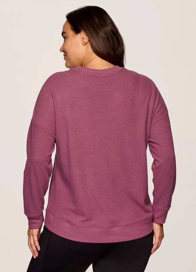 Women Plus Off Days Relaxed Waffle Knit Sweatshirt Dusty Rose RBX Active Sweatshirts