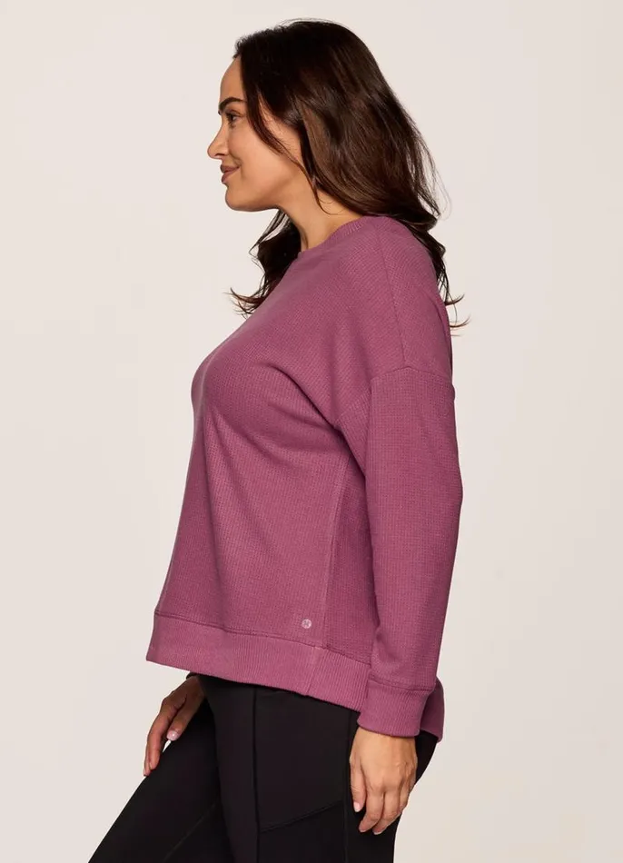 Women Plus Off Days Relaxed Waffle Knit Sweatshirt Dusty Rose RBX Active Sweatshirts