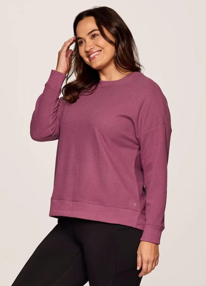 Women Plus Off Days Relaxed Waffle Knit Sweatshirt Dusty Rose RBX Active Sweatshirts