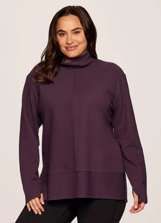 Women Plus Studio Jacquard Mock Neck Pullover Plum RBX Active Sweatshirts