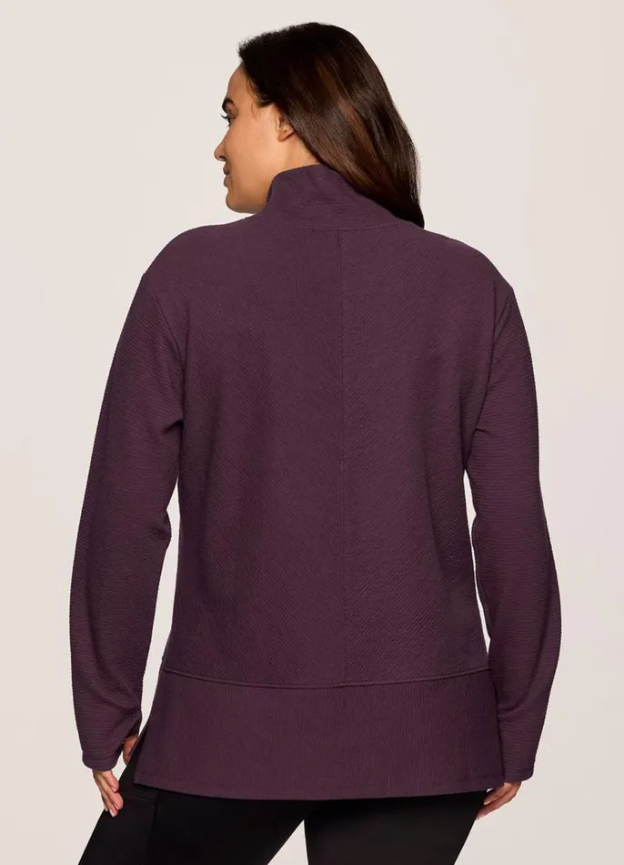 Women Plus Studio Jacquard Mock Neck Pullover Plum RBX Active Sweatshirts