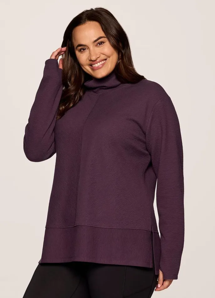 Women Plus Studio Jacquard Mock Neck Pullover Plum RBX Active Sweatshirts
