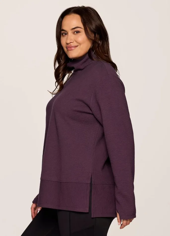 Women Plus Studio Jacquard Mock Neck Pullover Plum RBX Active Sweatshirts