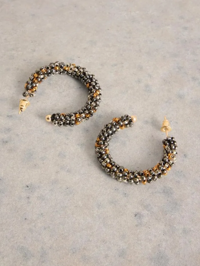 Women POPPY BEAEDED HOOP EARRING Mixed Metallic White Stuff Jewellery Women POPPY BEAEDED HOOP EARRING Mixed Metallic White Stuff Jewellery