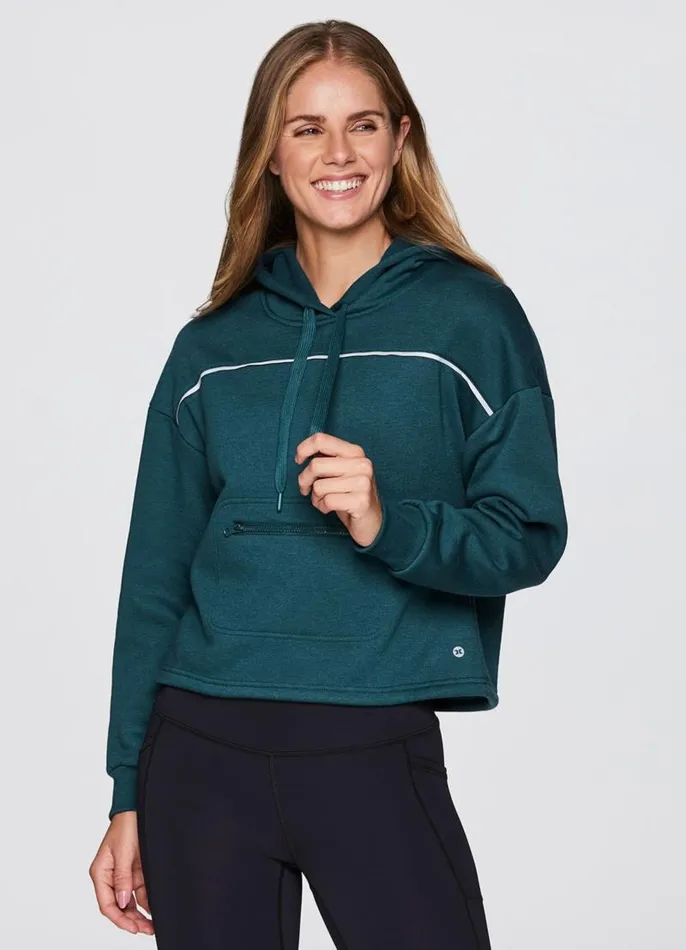 Women Prime Cropped Fleece Hoodie Teal RBX Active Long Sleeve