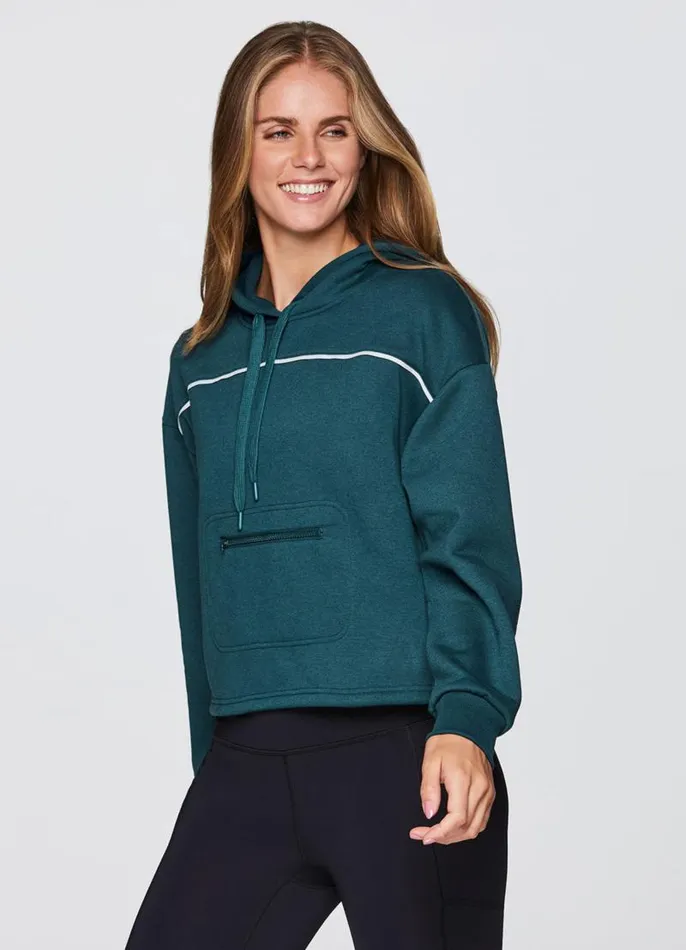 Women Prime Cropped Fleece Hoodie Teal RBX Active Long Sleeve