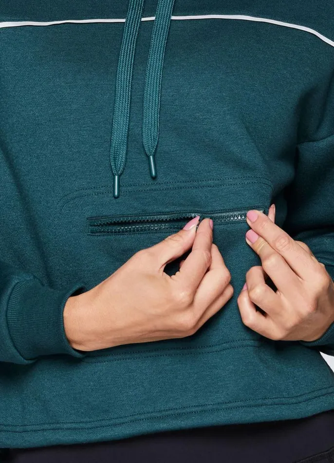 Women Prime Cropped Fleece Hoodie Teal RBX Active Long Sleeve