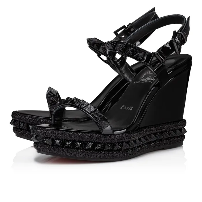 Women Pyraclou 110 Mm Espadrilles 8211 Patent Leather 8211 Black Christian Louboutin Sandals and Slides