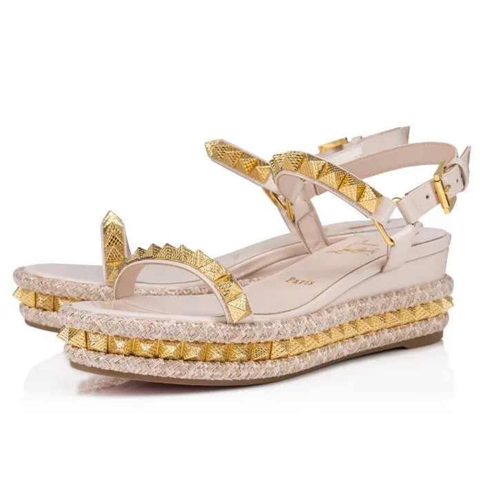 Women Pyraclou 60 Mm Espadrilles 8211 Patent Calf Leather 8211 Leche Christian Louboutin Sandals and Slides Women Pyraclou 60 Mm Espadrilles 8211 Patent Calf Leather 8211 Leche Christian Louboutin Sandals and Slides