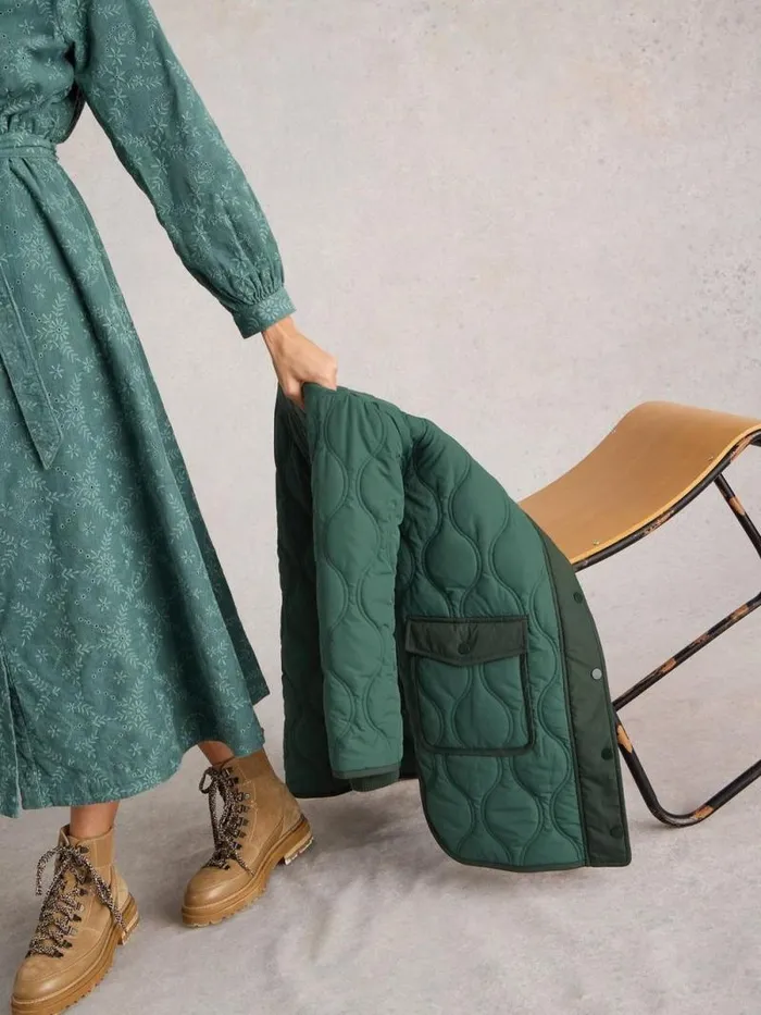 Women Raya Quilted Coat Dark Green White Stuff Coats and Jackets