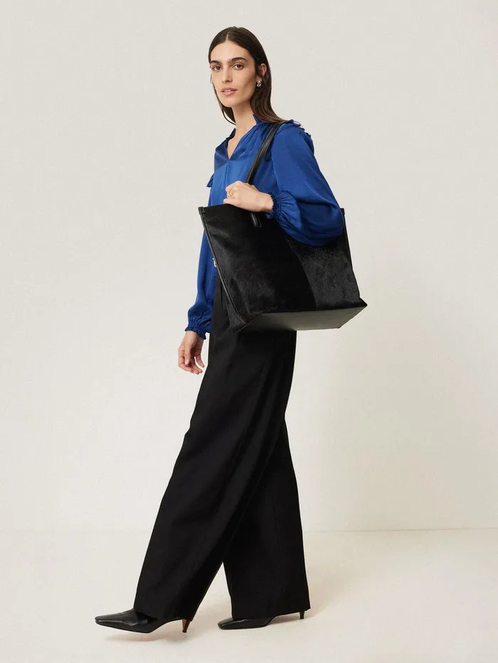 Women Recycled Satin Ruffle Top Blue Jigsaw Party