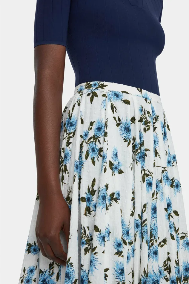 Women Rhea Skirt In Blue Dahlia Floral Print Cotton Skirts Emilia Wickstead Women Rhea Skirt In Blue Dahlia Floral Print Cotton Skirts Emilia Wickstead