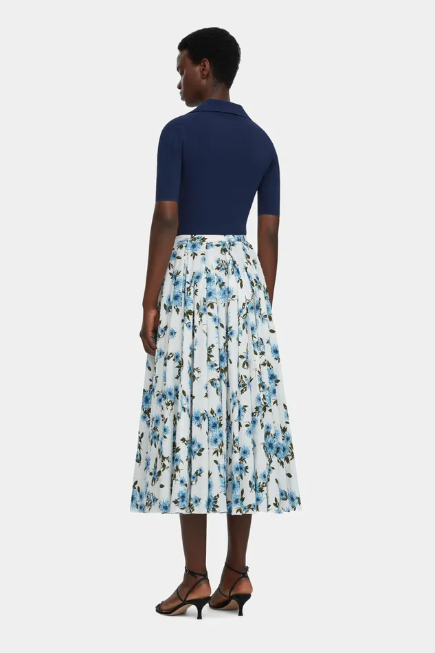 Women Rhea Skirt In Blue Dahlia Floral Print Cotton Skirts Emilia Wickstead Women Rhea Skirt In Blue Dahlia Floral Print Cotton Skirts Emilia Wickstead