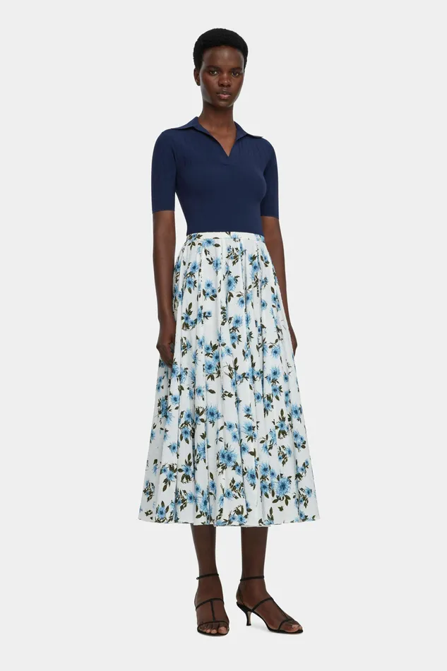 Women Rhea Skirt In Blue Dahlia Floral Print Cotton Skirts Emilia Wickstead Women Rhea Skirt In Blue Dahlia Floral Print Cotton Skirts Emilia Wickstead