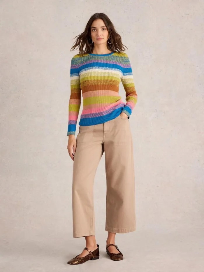 Women RIB STRIPED JUMPER Pink Multi White Stuff Knitwear