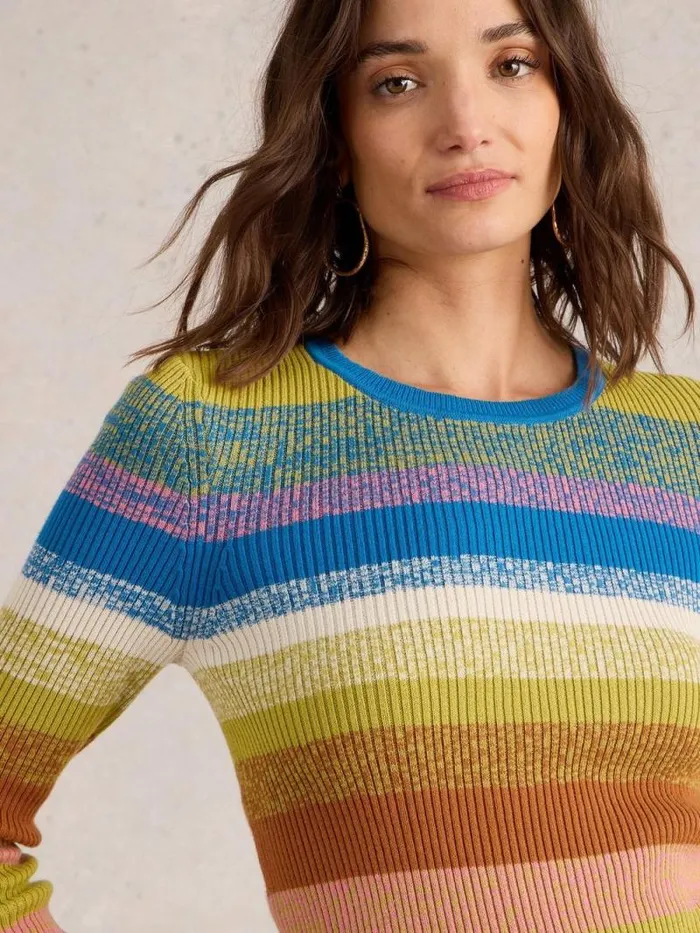 Women RIB STRIPED JUMPER Pink Multi White Stuff Knitwear Women RIB STRIPED JUMPER Pink Multi White Stuff Knitwear