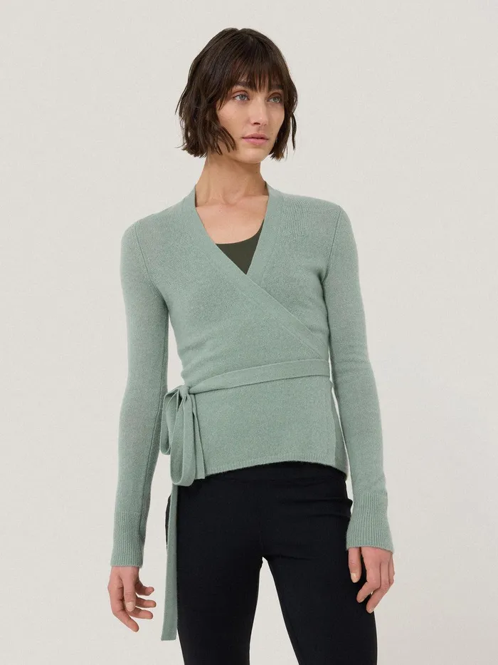 Women Ribbed Wrap Cardigan Green Jigsaw Knitwear and Cashmere