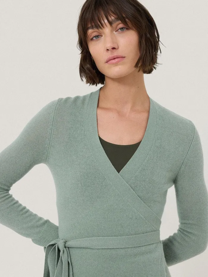 Women Ribbed Wrap Cardigan Green Jigsaw Knitwear and Cashmere