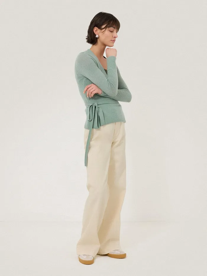 Women Ribbed Wrap Cardigan Green Jigsaw Knitwear and Cashmere