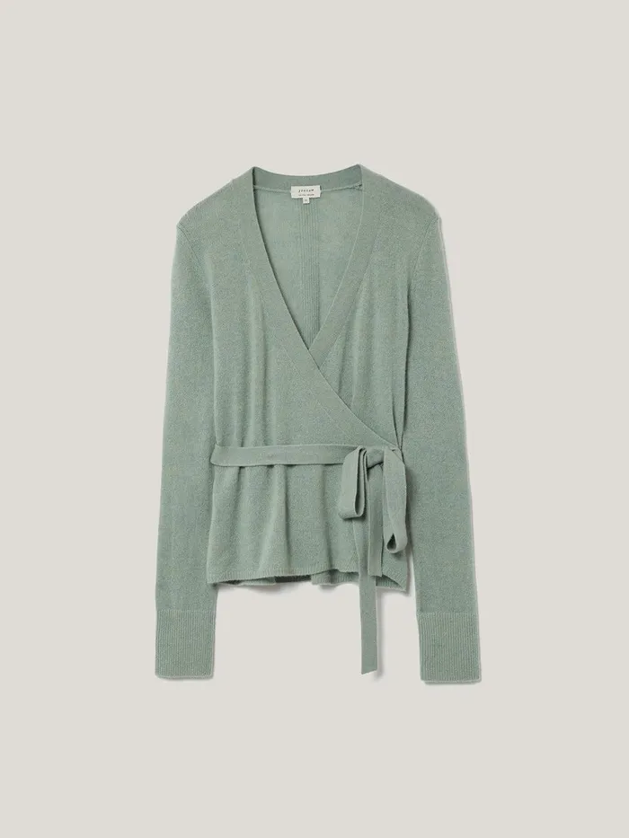 Women Ribbed Wrap Cardigan Green Jigsaw Knitwear and Cashmere