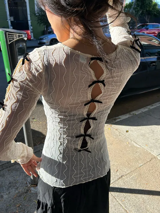 Women Ross Bow Top Cream With Black Bows Tops Lisa Says Gah