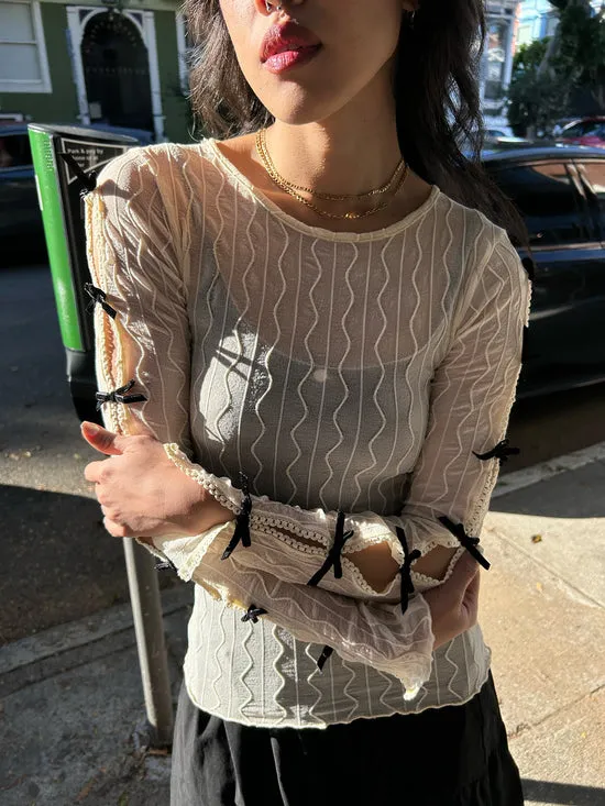 Women Ross Bow Top Cream With Black Bows Tops Lisa Says Gah