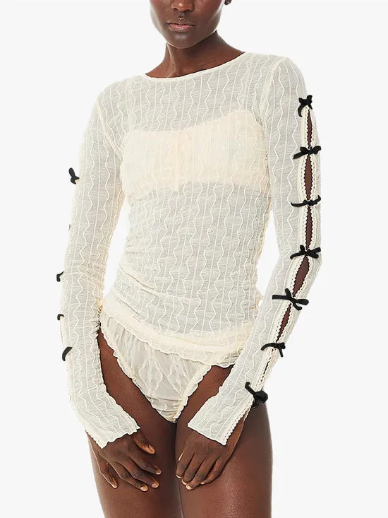 Women Ross Bow Top Cream With Black Bows Tops Lisa Says Gah
