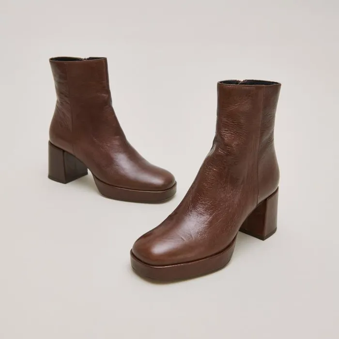 Women Roundtoe Boots Brown JONAK Ankle Boots Lowboots