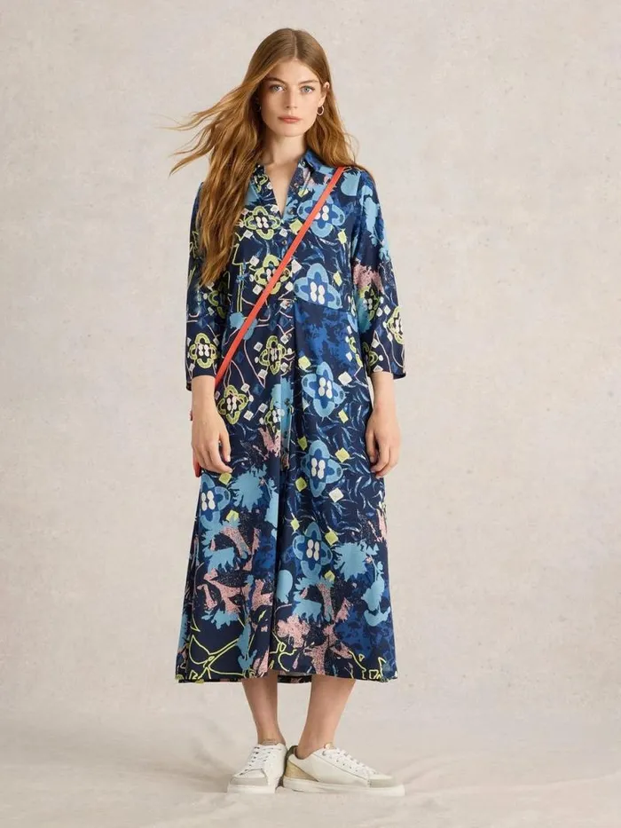 Women Rua Midi Jersey Dress Blue Print White Stuff Dresses