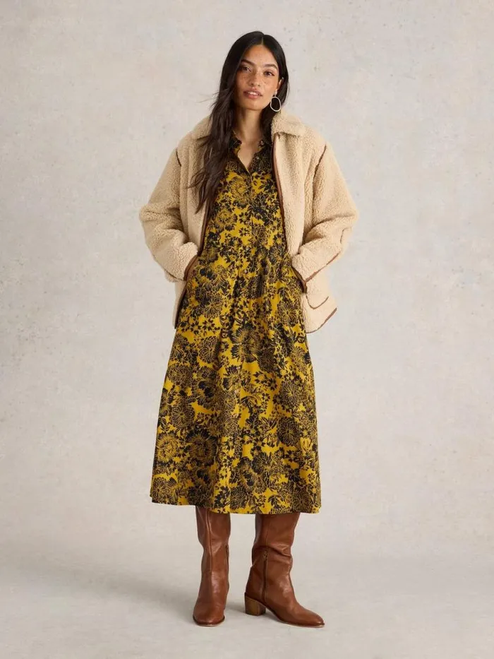 Women Rua Midi Jersey Shirt Dress Chartreuse Print White Stuff Dresses