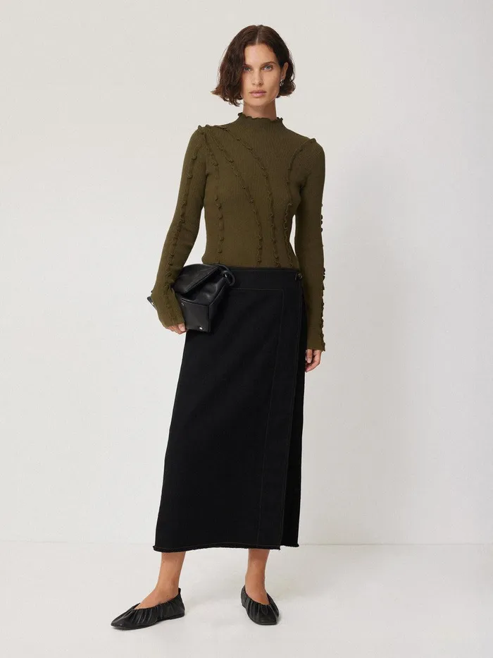 Women Ruffle Detail Jumper Khaki Jigsaw Knitwear and Cashmere