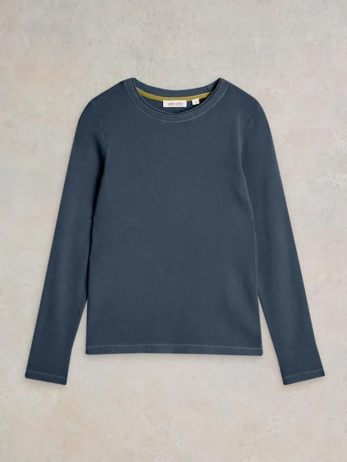 Women SADIE LONG SLEEVE RIB TEE Mid Blue White Stuff Tops and Tees Women SADIE LONG SLEEVE RIB TEE Mid Blue White Stuff Tops and Tees