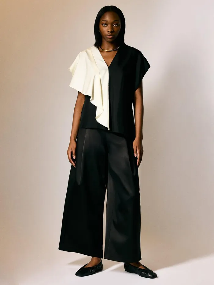 Women Satin Volume Trouser Black Jigsaw Party