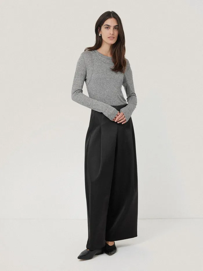 Women Satin Volume Trouser Black Jigsaw Party