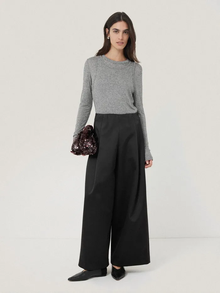 Women Satin Volume Trouser Black Jigsaw Party