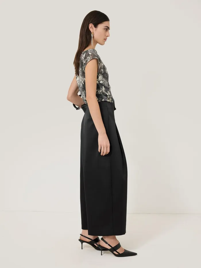 Women Satin Volume Trouser Black Jigsaw Party