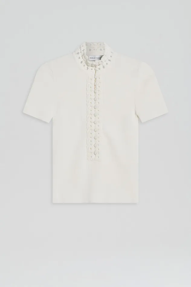 Women Scanlan Theodore CREPE KNIT DAISY SHORT SLEEVE TOP CREAM Knitwear Women Scanlan Theodore CREPE KNIT DAISY SHORT SLEEVE TOP CREAM Knitwear