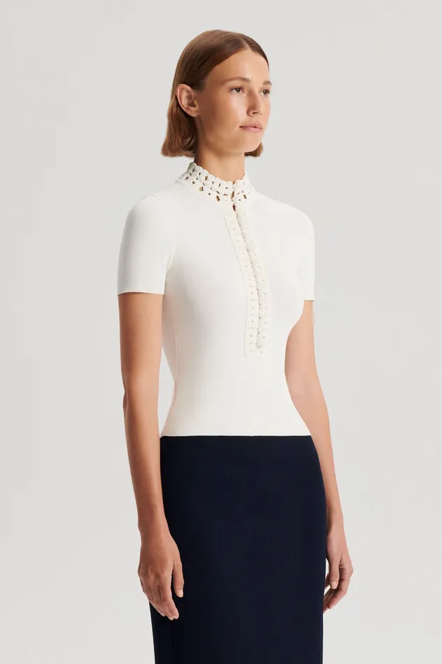 Women Scanlan Theodore CREPE KNIT DAISY SHORT SLEEVE TOP CREAM Knitwear Women Scanlan Theodore CREPE KNIT DAISY SHORT SLEEVE TOP CREAM Knitwear
