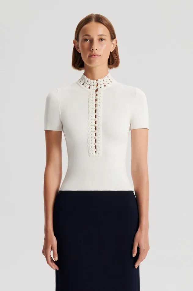 Women Scanlan Theodore CREPE KNIT DAISY SHORT SLEEVE TOP CREAM Knitwear Women Scanlan Theodore CREPE KNIT DAISY SHORT SLEEVE TOP CREAM Knitwear