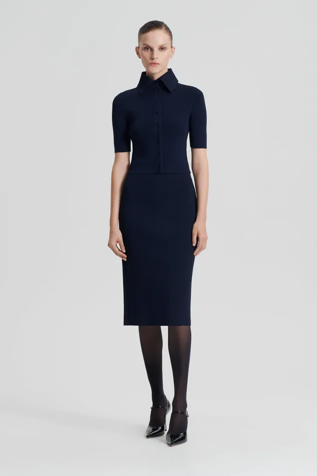 Women Scanlan Theodore CREPE KNIT PENCIL SKIRT NAVY Skirts