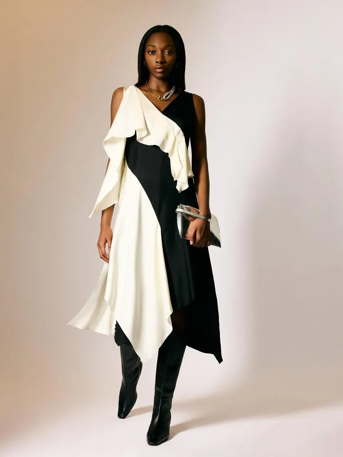 Women Sculptural Silk Twill Dress Monochrome Jigsaw Coords