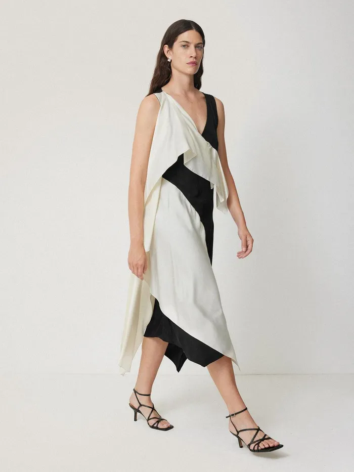 Women Sculptural Silk Twill Dress Monochrome Jigsaw Coords