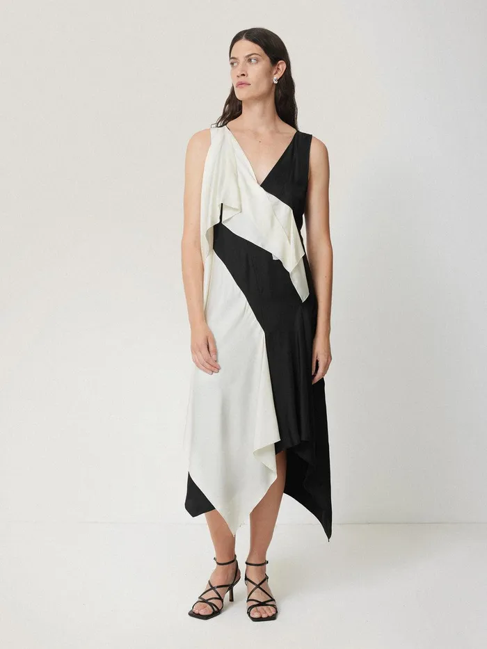 Women Sculptural Silk Twill Dress Monochrome Jigsaw Coords
