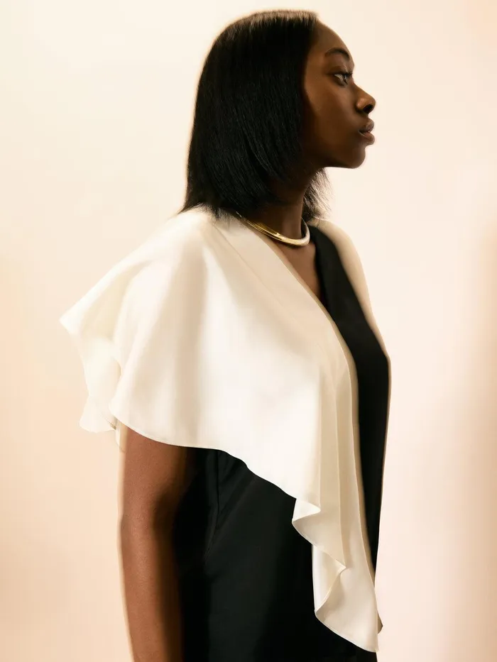 Women Sculptural Silk Twill Top Monochrome Jigsaw Shirts and Tops