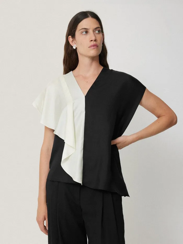 Women Sculptural Silk Twill Top Monochrome Jigsaw Shirts and Tops
