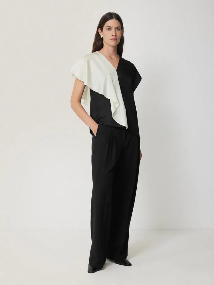 Women Sculptural Silk Twill Top Monochrome Jigsaw Shirts and Tops
