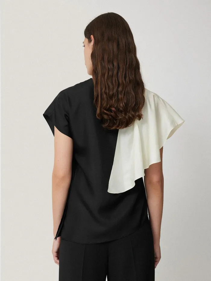 Women Sculptural Silk Twill Top Monochrome Jigsaw Shirts and Tops