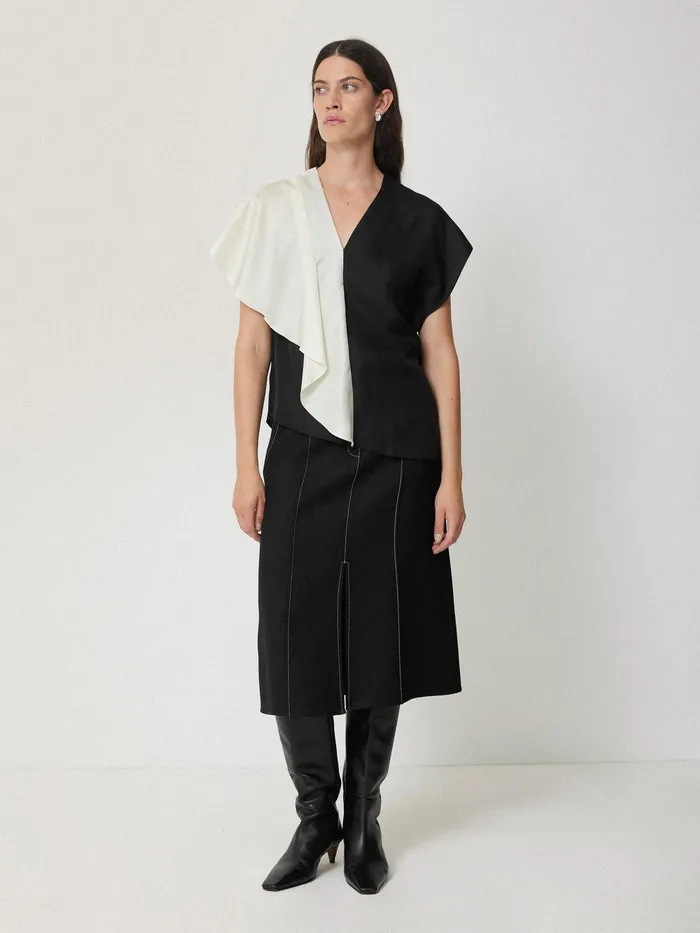 Women Sculptural Silk Twill Top Monochrome Jigsaw Shirts and Tops