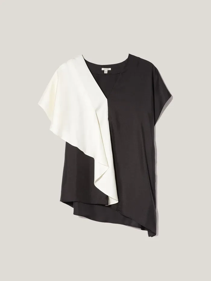 Women Sculptural Silk Twill Top Monochrome Jigsaw Shirts and Tops